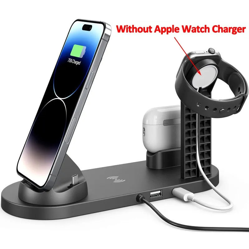 5 In 1 Wireless Charger Stand Pad For iPhone, Android Type-C, and Micro-USB phones.